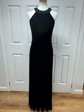 Alex Evenings Vintage Navy Blue Velvet Sleeveless With Beaded Neckline - Size 10